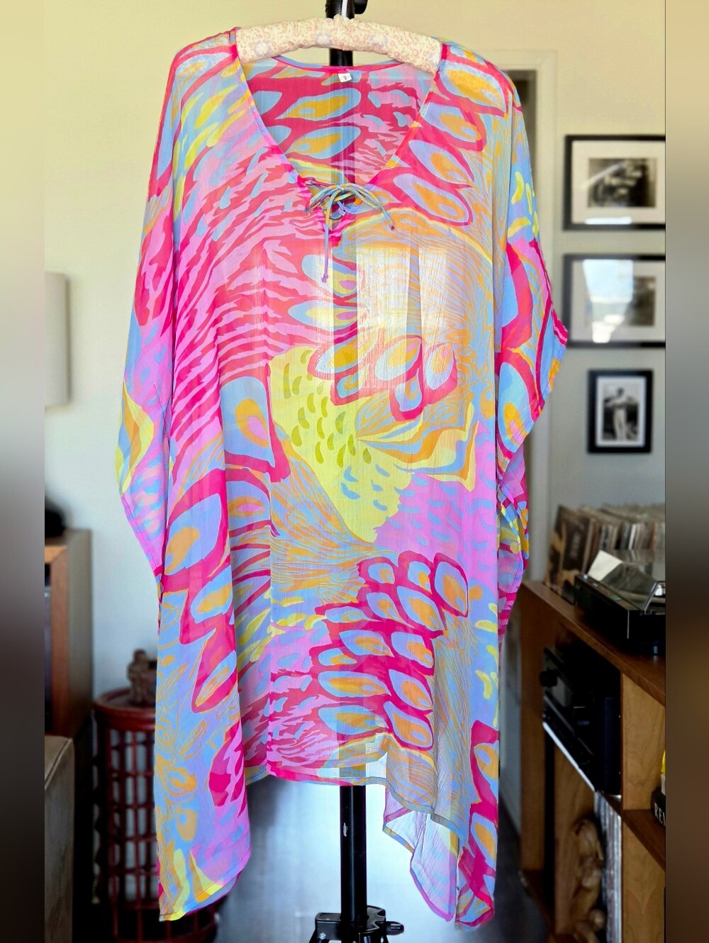 Colorful Sheer Kaftan Dress Swimsuit Cover